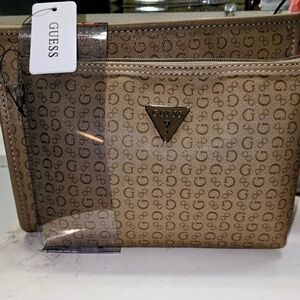 GUESS Brown Monogram Cosmetic Bag